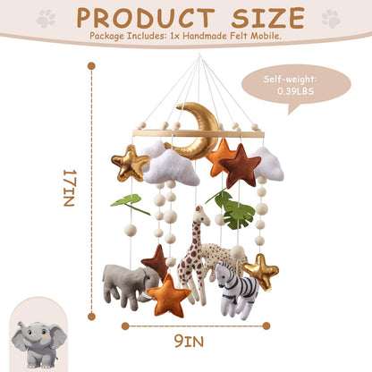Wonderoo by Wowo Baby Mobile for Crib – Handmade Hanging Felt Nursery Mobile – Fits Most Crib Arms – Gender-Neutral Safari Animals Nursery Decor & Baby Gift