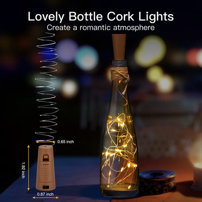 Brightown Wine Bottle Lights with Cork, 20 Pack 20 LED Waterproof Battery Operated Cork Lights, Silver Wire Mini Fairy Lights for Liquor Bottles DIY Party Bar Christmas Holiday Wedding Décor