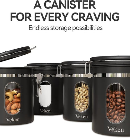 Veken Coffee Canister with Window, Airtight Stainless Steel Kitchen Food
