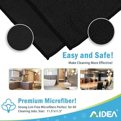 AIDEA Microfiber Cleaning Cloth Black 24PK, Microfiber Towels