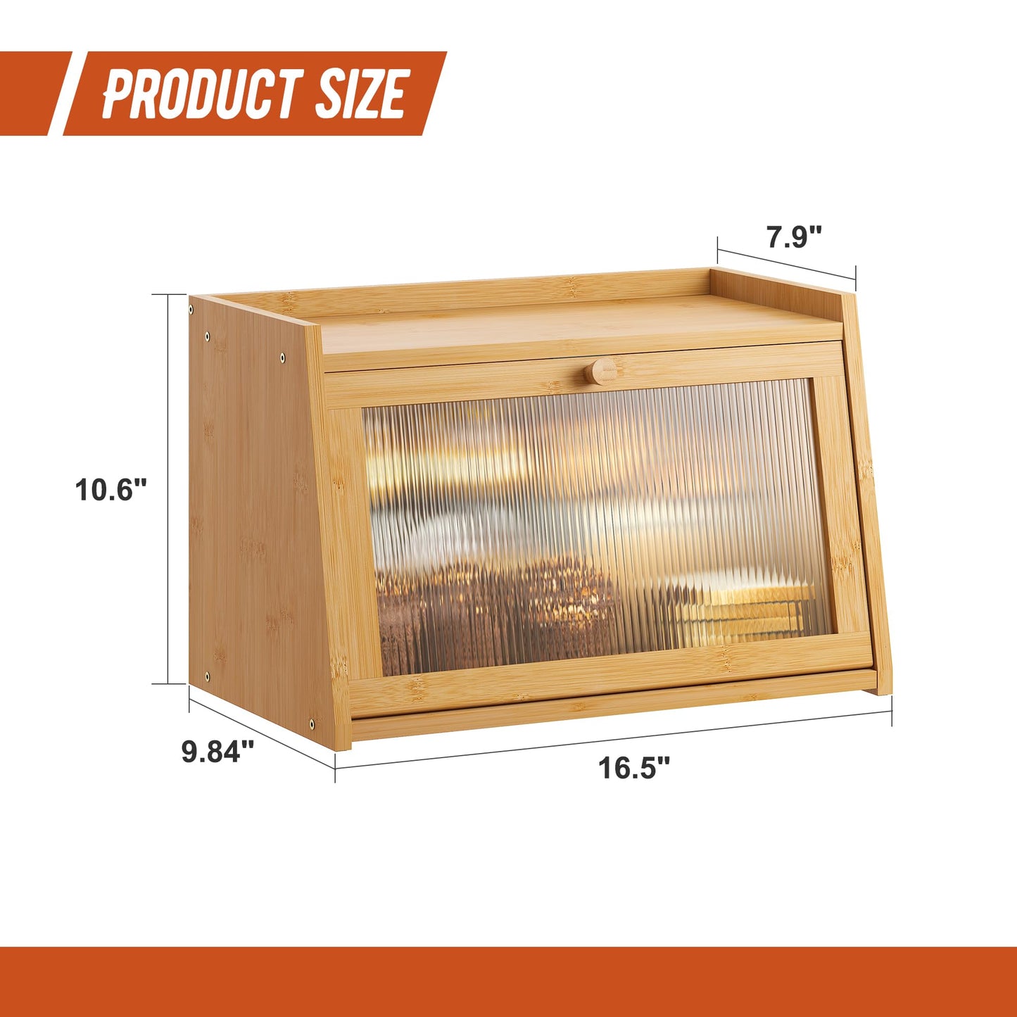 GHWIE Large Bread Box, Easy Access & Cleaning - Bamboo Bread Box for Kitchen Countertop with Acrylic Door (Natural, Medium)