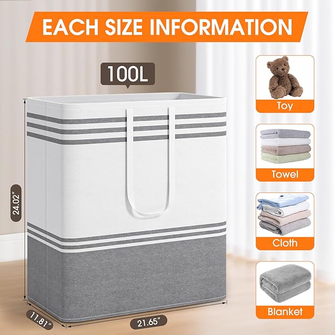 3 Pack Large Laundry Baskets, Laundry Hampers, Freestanding Waterproof