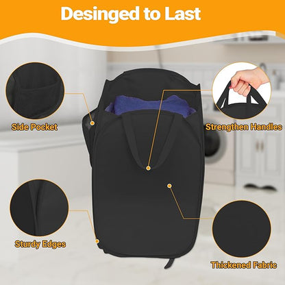 Pop Up Laundry Hamper with Side Pockets, Foldable Laundry Basket Reinforced