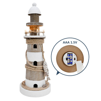 Linfevisi Wooden Lighthouse Decor with Light Tabletop Nautical Decor Solid Wood Light Houses Statue Figurines Inside Standing Coastal Beach Decoration Ocean Sea Theme Home Bathroom 12.75 Inch
