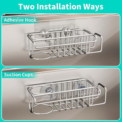 HapiRm 4 in 1 Sink Caddy Sponge Holder, SUS304 Stainless Steel Kitchen Brush