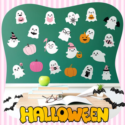 Seajan 200 Pcs Halloween Ghost Cutouts Cute Pink Ghost Pumpkin Paper Cut-Outs Halloween Bulletin Board Decor with 400 Glue Points Pink Pastel Decorations for Home DIY Art Craft Wall Party