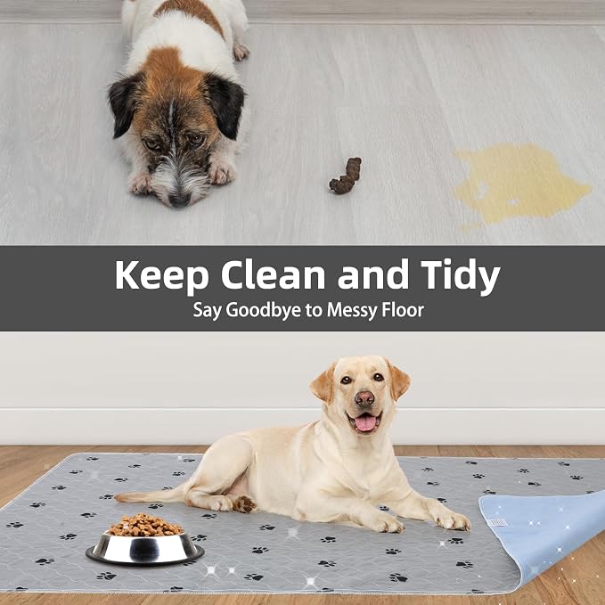 PUPTECK Washable Pee Pads for Dogs - 2 Pack 48" x 60" Waterproof Reusable Puppy Potty Training Pads Whelping Mat - Fast Absorption Non-Slip Pet Food Feeding Mat - Pad for Small Animals
