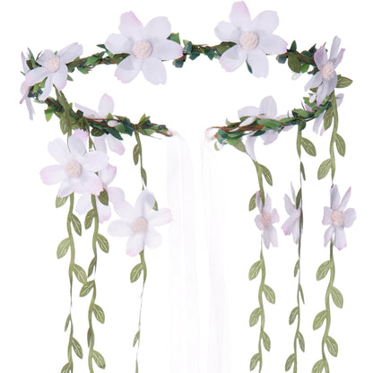 KorViSHOW Fairy Pink Flower Headpiece, Artificial Boho Daisy Floral Headband, Forest Woodland Vine Flower Crown for Women Bridal Wedding Renaissance Party Cosplay Costume Hair Accessories