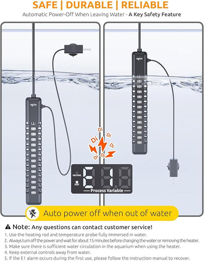 SEAOURA Aquarium Heater, 300W Fish Tank Heater for 50-60 Gallon, Submersible Heater for Aquarium with Over-Temperature Protection, Intelligent Controller & Auto Power-Off