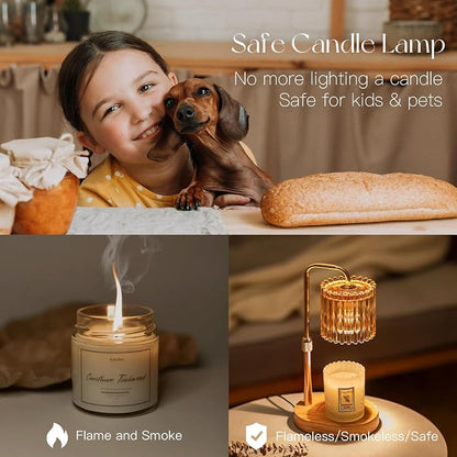 Candeldo Candle Warmer Lamp with Timer: Gold Candle Warming Lamp Height Adjustable Wax Melt Warmer Dimmable Modern Farmhouse New Home Bedroom Decor Mothers Day Housewarming Gift for Women