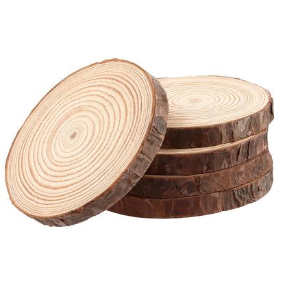 SOUJAP 100Pcs 3.5-4 Inch Natural Wood Slices, Unfinished Wooden Slices with Tree Bark, Wood Log Discs Circles for DIY Crafts, Centerpieces