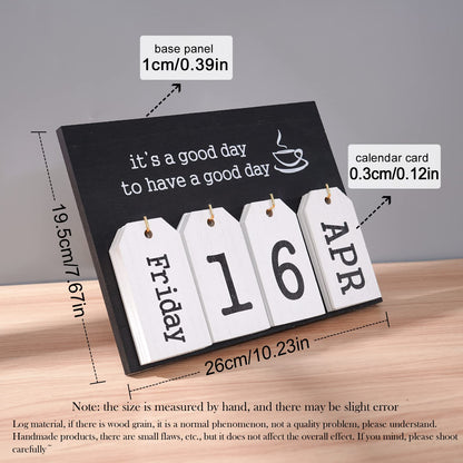 Desktop Perpetual Calendar Standing Flip-Up Date Wooden Block Retro Calendar for Livingroom Office Shop Bar Desk Decor Week Month Day Display