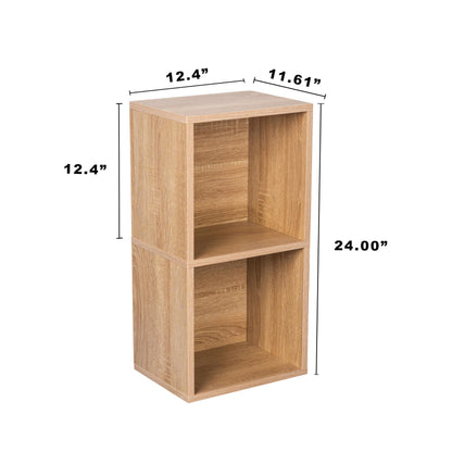 2 Cube Storage Organizer Wooden Bookshelf, 2 Cube Shelf Bookcase, Small Bookshelf Storage Organizer, 2 Cube Storage Shelf for Bedroom, Small Bookshelf for Living Room and Office (Natural, 2 Cube)