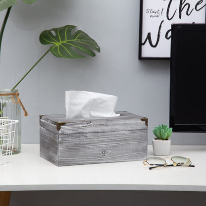 Distressed Wooden Rustic Tissue Box Holder Tissue Box Cover Napkin Dispenser for Bathroom Living Room Dining Room Bedroom Toilet (Grey White)