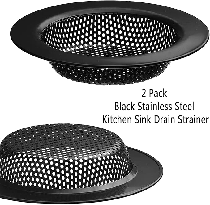 2 Pcs Black Stainless Steel Mesh Sink Drain Strainer, 4.5" Top / 3" Kitchen