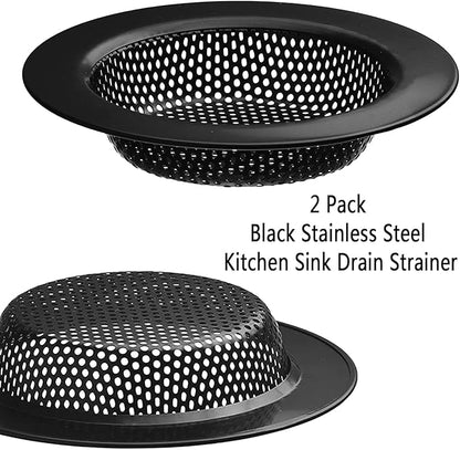 2 Pcs Black Stainless Steel Mesh Sink Drain Strainer, 3.54" Top/2.16" Kitchen