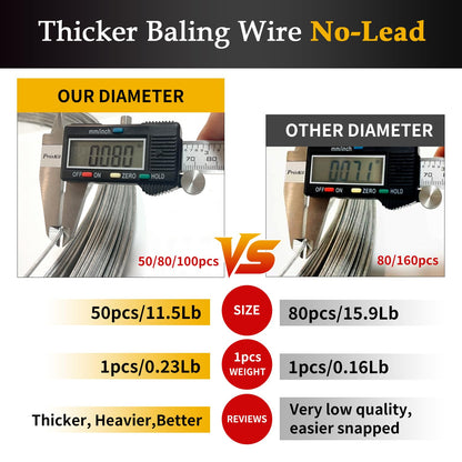 RETON-PPE Baling Wire 14 Gauge 14 Feet 50PCS,Bale Wires Ties Galvanized Steel Wire Bulk,Heavy Duty Bailing Wire Roll 50 Count Bundle Single Loop,HIGT Strength Emergency Bailing Wires for Cardboard