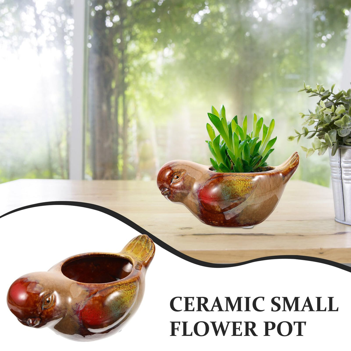 CALLARON Ceramic Succulent Planter Pot Bird Shaped Small Flowerpot for Indoor Plants, Glazed Pottery Bonsai Container for Home and Office Decor