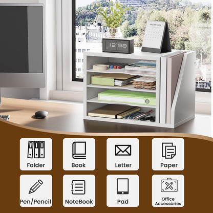Creso hom Mail Sorter, File Organizer Desktop, Wood Desk Organizer with 3 Adjustable Shelves, Mail Holder for Office, Home, Letter Sorter File Holders for Envelopes, Mail Supplies Magazines, White