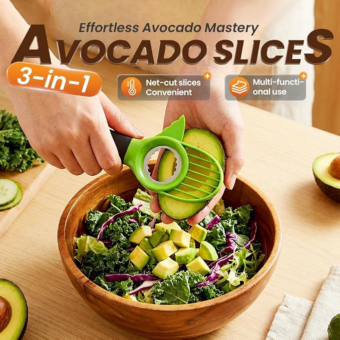 3 in1 Avocado Tool Split, Pit, and Slice, Avocado 3 Piece Set, Includes Avocado Slicer, Cutter and Airtight Storage Container,Kitchen Gadget (6 piece set)
