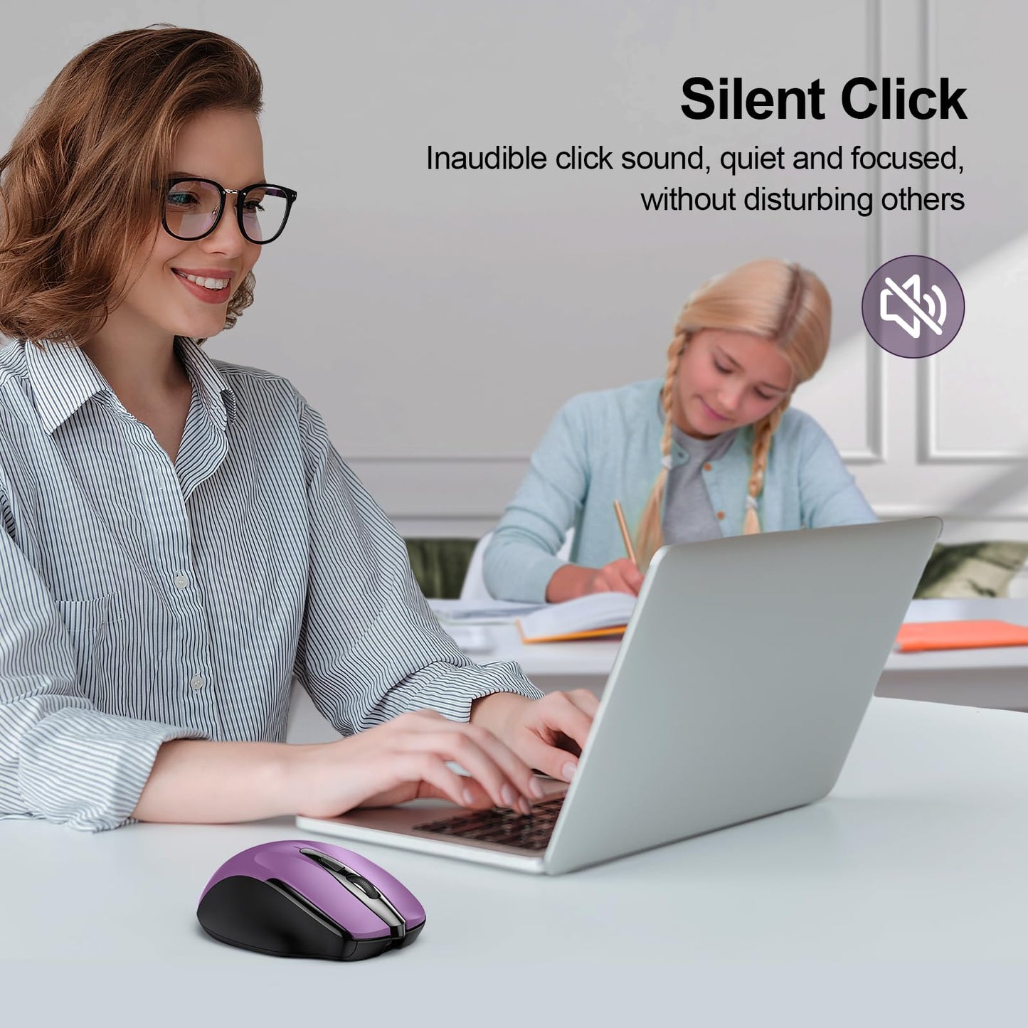 TECKNET Wireless Mouse (BT5.0/3.0 & 2.4G) Rechargeable 4800 DPI Silent USB A & Bluetooth Mouse 6 Buttons, Wide Compatibility - Grey