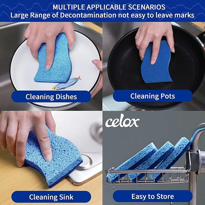 CELOX 24 Non-Scratch Scrub Sponges for Washing Dishes, Blue