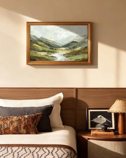 ARPEOTCY Gold Framed Large Canvas Prints Wall Art,3D Textured Landscape,16x24 Inch Green Mountain Artwork for Living Room,Classic Nature Oil Painting Print,Rustic Country Style Home Decor