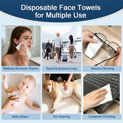 GLIMGLINT Face Towels，200 Count Disposable Face Towelettes, Biodegradable
