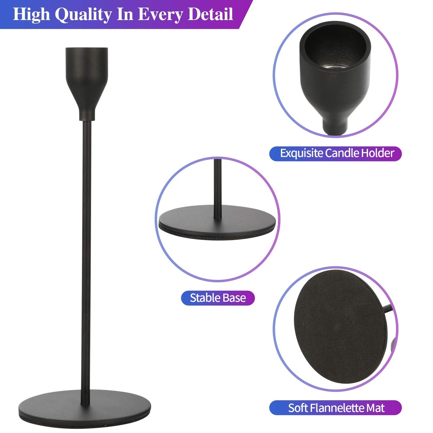 Anndason Set of 6 Black Taper Candle Holders Decorative Candlestick Holder for Home Decor, Wedding, Dinning, Party, Anniversary (Black)
