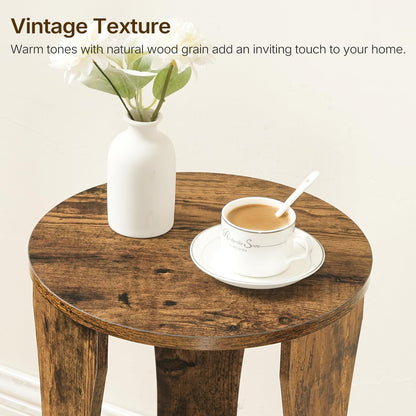 YATINEY Round Side Table, 3-Tier Wooden End Table with Storage Shelves, Drink Table for Small Spaces, Martini Table for Living Room, Bedroom, Rustic Brown ET15WL
