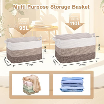 OIAHOMY Extra Large Blanket Basket, 110L Cotton Rope Woven Laundry Basket