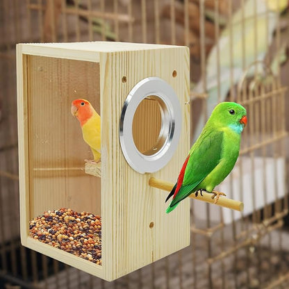 Parakeet Nesting Box,Transparent Bird Nest Boxs Natural Wooden Breeding Box with Coconut Fiber,Birds Cage House with Perch for Canary Budgies Gouldian Finch Cockatiel Conure and Other Small Birds