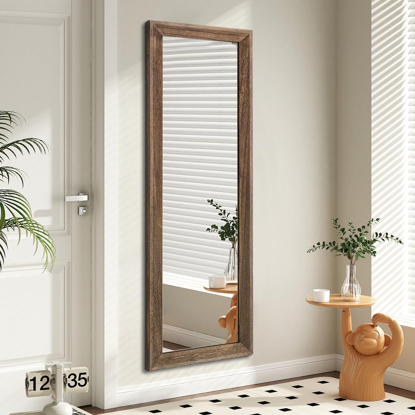 AAZZKANG Hanging Mirror Full Length Retro Large Wooden Framed Full Body Mirrors 47"x16" for Bedroom Living Room Bathroom Wall Mounted Vertically or Horizontally