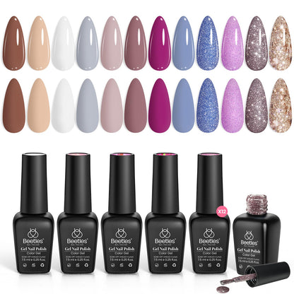Beetles Halloween Gel Nail Polish - 39 Pcs Jelly Nail Set Glitter Changing Nail Polish Kit Treasure Box Collection with 3Pcs Base Matte and Glossy Top Soak Off Nails