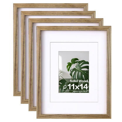 Egofine 11x14 Picture Frames with Plexiglass, Display Pictures 5x7/8x10 with Mat or 11x14 Without Mat Set of 4 for Tabletop and Wall Mounting, Carbonized Brown