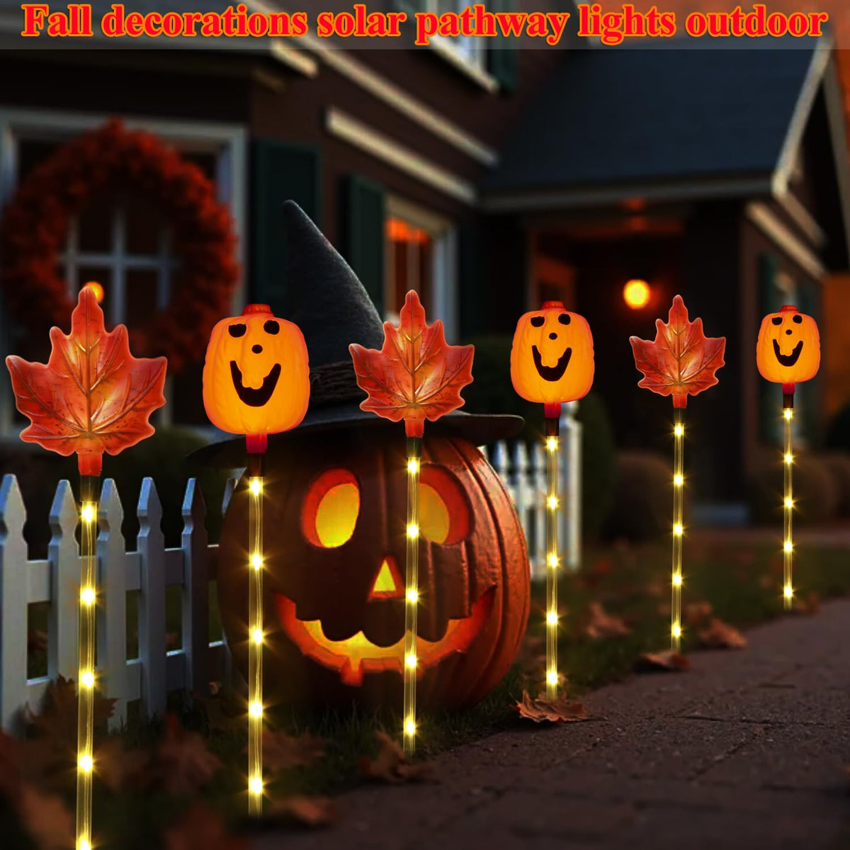 Xingpold 6 Pack Fall Decor Solar Maple Leaf Pumpkin Lights for Thanksgiving Decorations Outdoor,Waterproof Solar Thanksgiving Fall Leaves Pumpkin Garden Stake Lights for Outside Pathway Harvest Decor