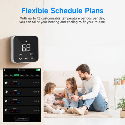 Smart Thermostats for Home, WiFi Thermostats Compatible with Alexa and Google Assistant,7day x 8period Programmable Control Tuya/Smart Life, Energy Saving, C-Wire Require (Black)