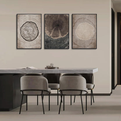 okudolit Tree Rings Canvas Wall Art Set Large Framed Modern Wood Stump Paintings Neutral Abstract Black Beige Wall Decor Forest Nature Art Print for Living Room Bedroom Dining Room Office-16 x24 x3