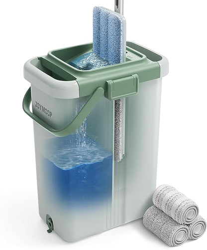 JOYMOOP Mop and Bucket with Wringer Set, Flat Squeeze Mop with Bucket, Dust Mop