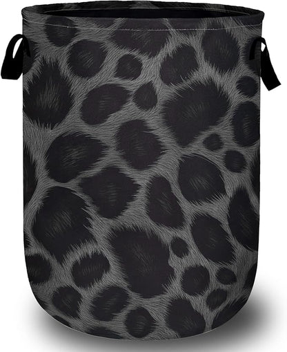Grey Black Leopard Print Laundry Basket, Foldable Animal Leopard Laundry Hamper