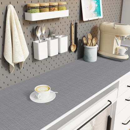Shelf Liners for Kitchen Cabinets Refrigerator Liners Waterproof & Oil-Proof Kitchen Cupboard Liner Plastic Drawer Mats PVC Material Non Adhesive Fridge Liner for Shelves Gray 11.8 x 59 Inch