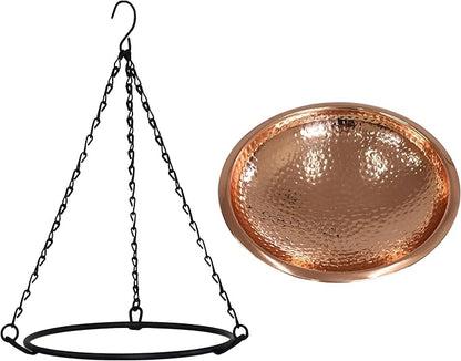 Sunnydaze Hand-Hammered Hanging Bird Bath/Feeder - Detachable Bowl with Hanging Chain - Copper Bird Bath Bowl - 17.5" H