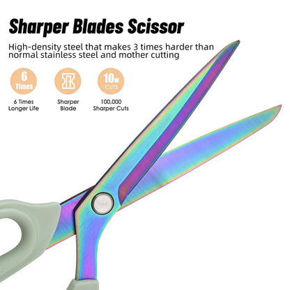 Premium Fabric Scissors Heavy Duty Multi-Purpose Titanium Coated Stainless Steel Leather Sewing Tailor's Scissors with Comfortable Handles, Craft Clothing shears (9.8Inch)