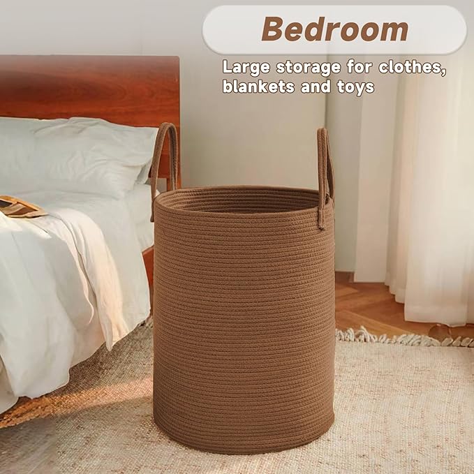 Large Woven Laundry Basket Hamper, 60L Cotton Rope Storage Bin