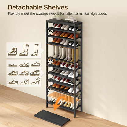 YATINEY 5-Tier Shoe Rack with 3 Drawers and 12-Tier Tall Shoe Rack Organizer, Wooden Shoe Storage for Closet Holds 48 Pairs, Sturdy Shoe Shelf SS35BB-SS212BB
