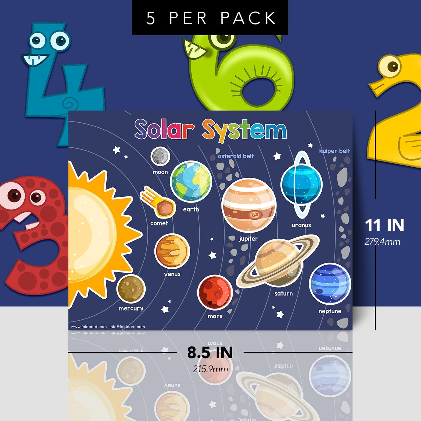 Educational Charts for Preschool to Grade 1 – Bright & Colorful Educational Visual/Learning Aid Wall Art Poster for Classroom Home | Glossy Durable Cardstock | 8.5" x 11" | 5 per Pack (Solar System)