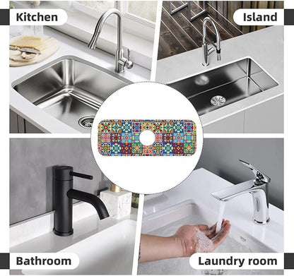 Talavera Mexican Ceramic Tiles Boho Kitchen Sink Splash Guard Faucet Mat 1 Pcs