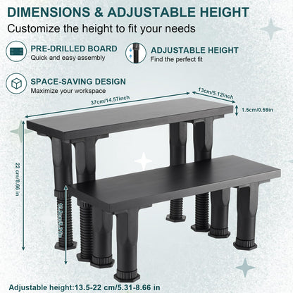 AceOrbit 14.57 x 5.12 x 5.31-8.66 in Adjustable Height, 2 Pack Bookshelf Risers, Wooden Book Shelf Riser for Manga, Comics, Books, Figures, Collectibles, DVDs and CDs, Black