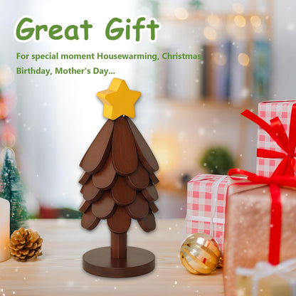 Lwuey Christmas Wooden Tree Trivet Set - 5 Foldable Heat-Resistant Trivets + 1 Stand for Hot Dishes, Pot, Bowl, Teapot, Hot Pot Holders(Walnut)