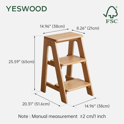 YESWOOD 100% Solid Oak Wood 3 Step Stool, Multifunctional 3-Tier End Table Nightstand Plant Stand Counter Barstool Dining Stool for Living Room Bedroom Kitchen (Natural Oak, 3-Tier)